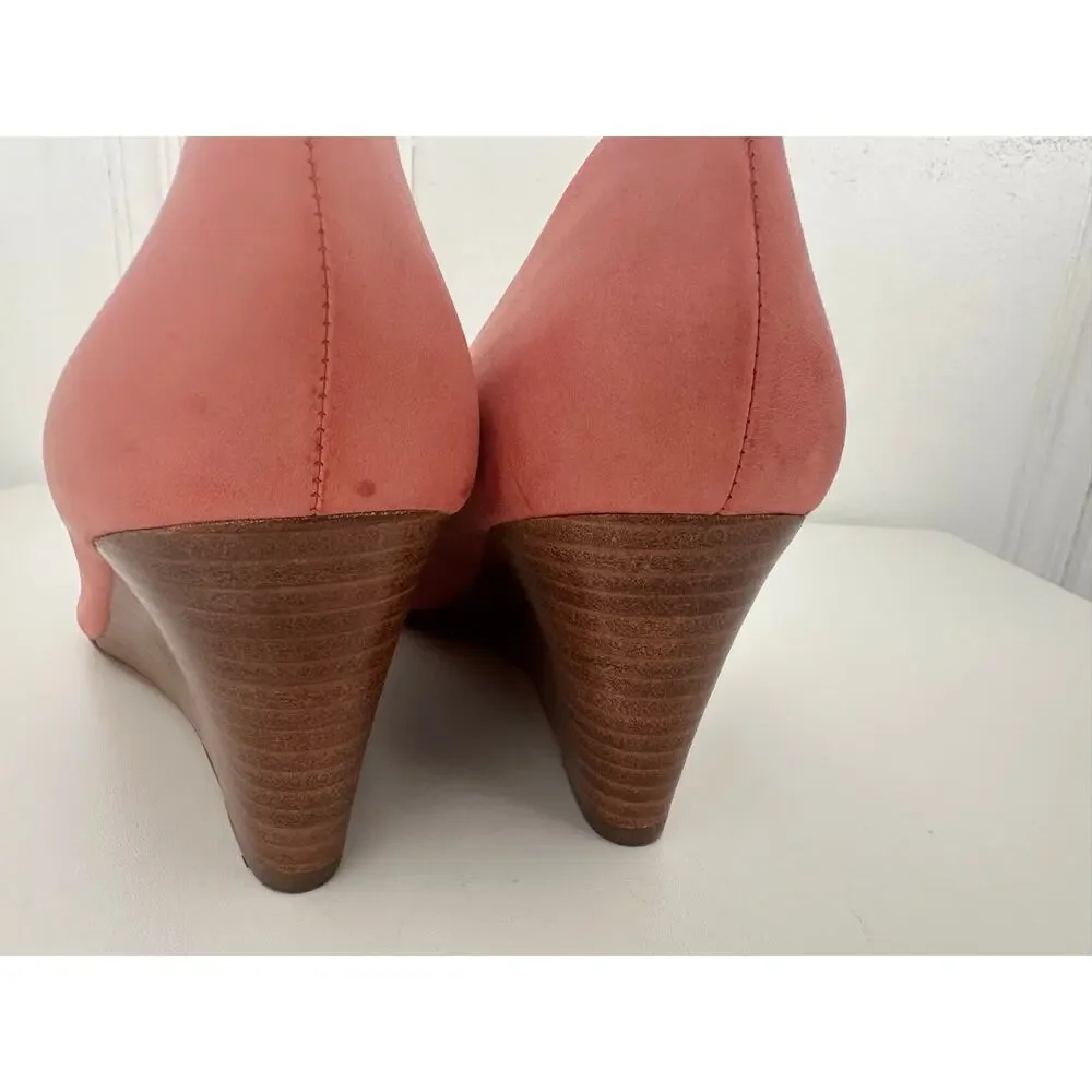 Coach Gretchen Coral Suede Bow Peep Toe Wedge Heels - Size 10B